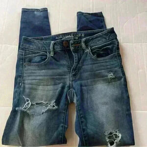 American Eagle Women’s Blue Denim Super Super Stretch X4 Skinny Jeggings Size 4